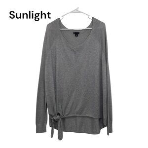 New Directions Womens Gray Tie-Front V-Neck Sweater XL Lightweight Long Sleeve